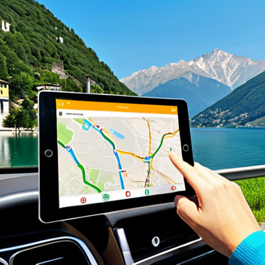 Planning a Road Trip in Italy**

"A family planning a road trip across the Italian Lake District using a tablet, showcasing a route with toll costs highlighted, safe for work, appropriate content, fully clothed, professional family, modest clothing, perfect anatomy, natural proportions, travel blog illustration, sunny day."

**