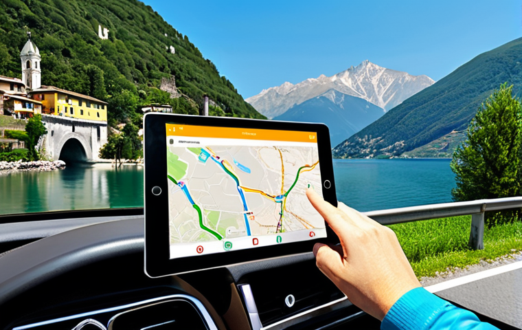 Planning a Road Trip in Italy**
"A family planning a road trip across the Italian Lake District using a tablet, showcasing a route with toll costs highlighted, safe for work, appropriate content, fully clothed, professional family, modest clothing, perfect anatomy, natural proportions, travel blog illustration, sunny day."
**