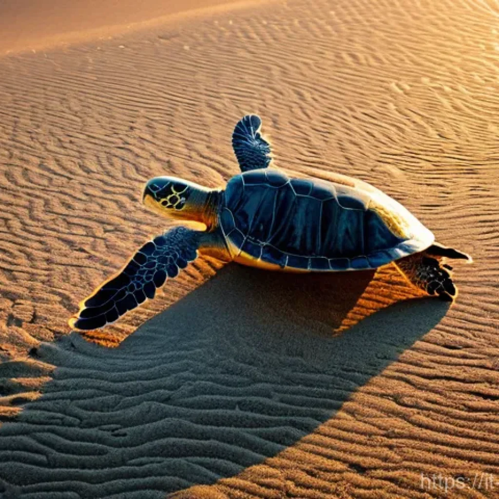 오만의 환경 보호 노력 - **"A serene coastal scene in Oman at dawn, focusing on marine conservation. Thousands of green sea t...