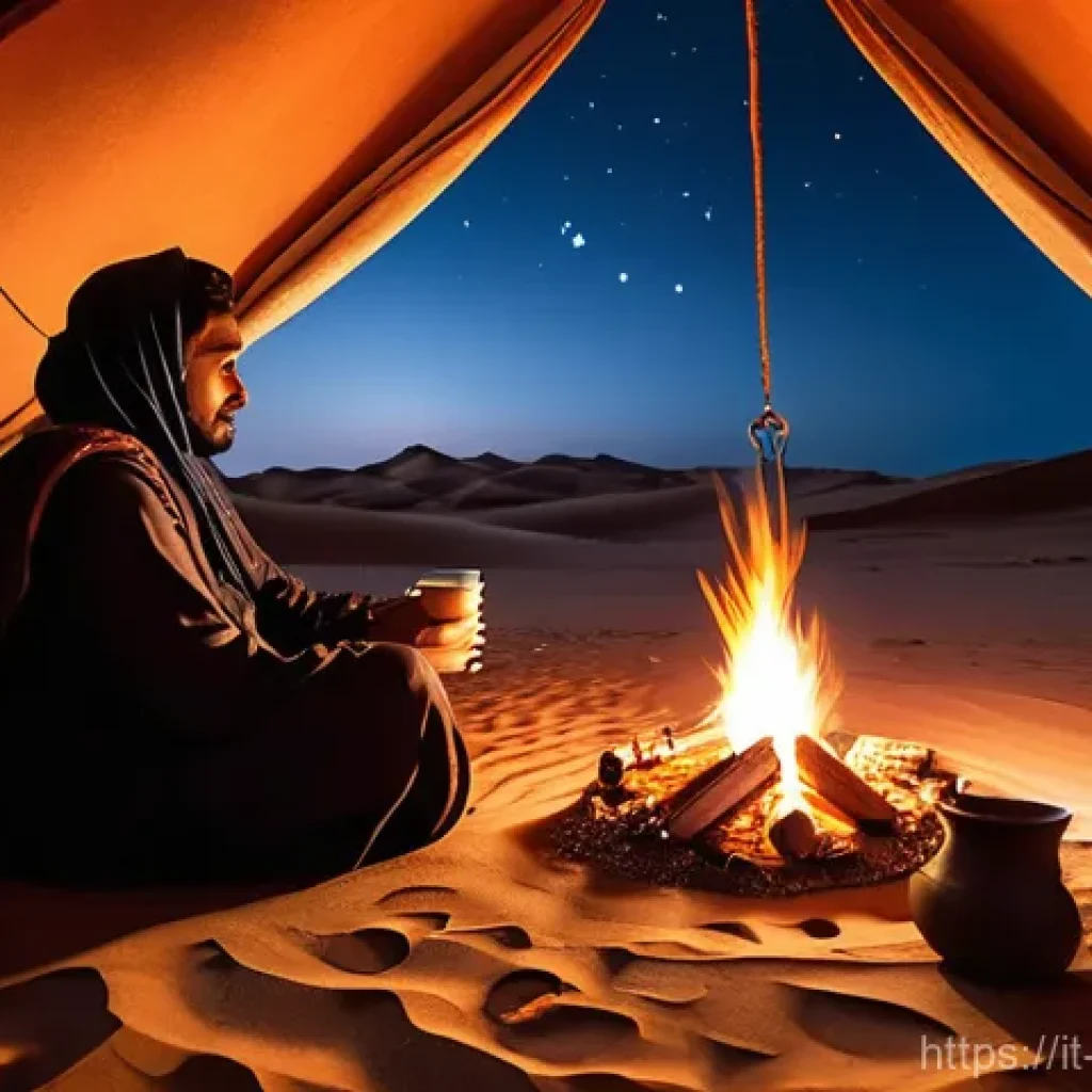 오만의 공항 및 국제선 - A breathtaking, ethereal nightscape of the Wahiba Sands desert in Oman. The sky is a deep, velvety i...