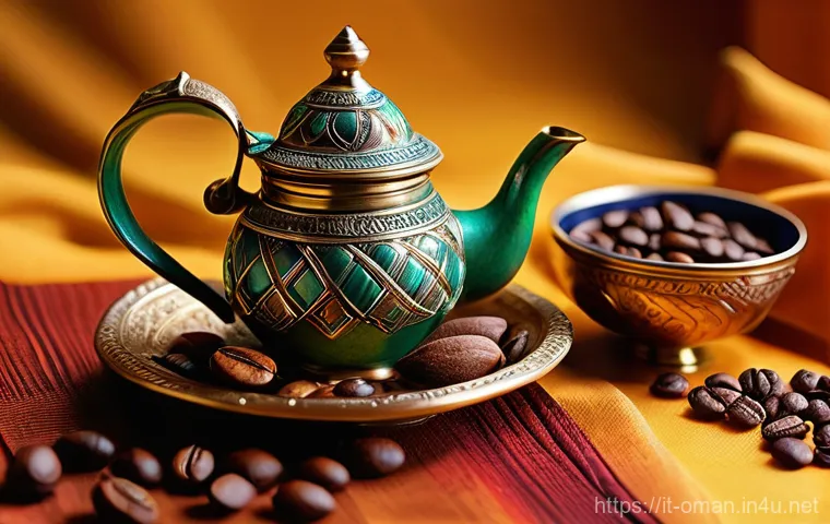 오만의 커피 문화와 유래 - **Prompt:** A vibrant scene of Omani hospitality, featuring an Omani host serving Gahwa to guests in...