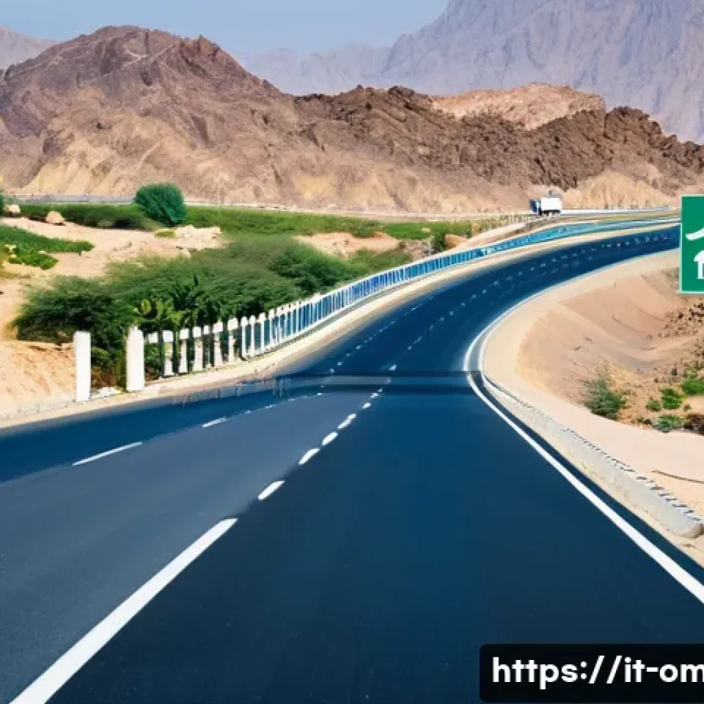 오만의 고속도로 네트워크 - **Prompt 1: Modern Omani Highway Journey**
"A stunning wide-angle shot of a sleek, multi-lane hi...