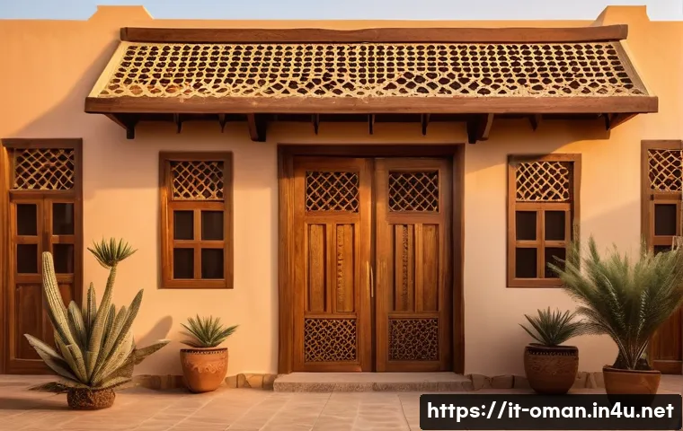 오만 여행 비용 절약 팁 - A cozy local guesthouse in Oman at sunset, featuring traditional Omani architectural elements like w...