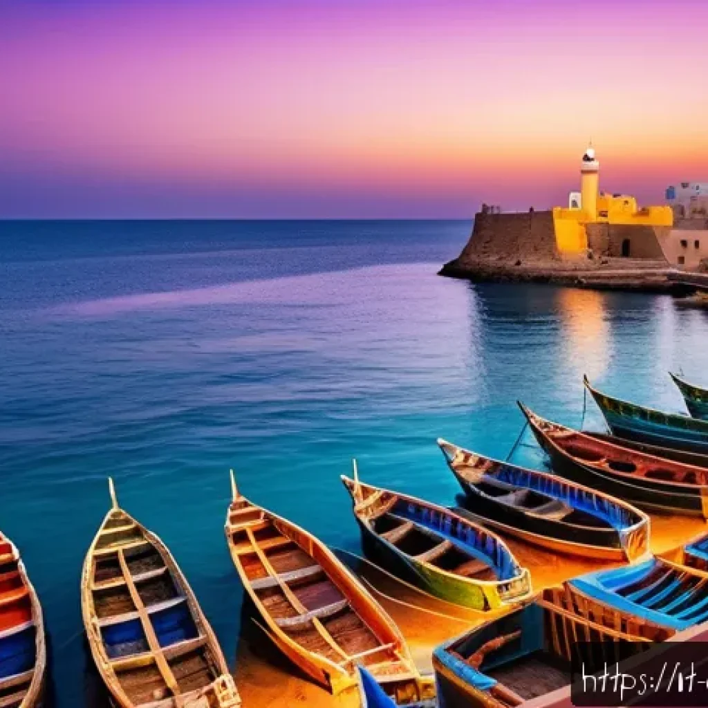 오만의 해안 도시 탐방 - A vibrant scene of Sur’s traditional harbor at sunset, showcasing skilled Omani shipbuilders craftin...
