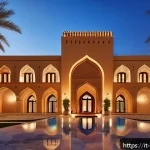 Home 22 오만의 주요 호텔 및 숙박 시설 - A luxurious Omani hotel exterior blending traditional and modern architecture: elegant arches inspir...