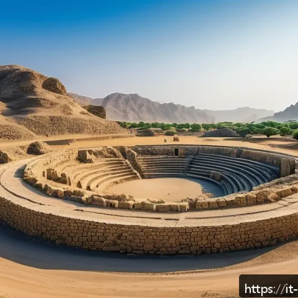 오만의 고고학 유적 - A panoramic view of the ancient Neolithic necropolis at Bat, Oman, showcasing large megalithic tombs...