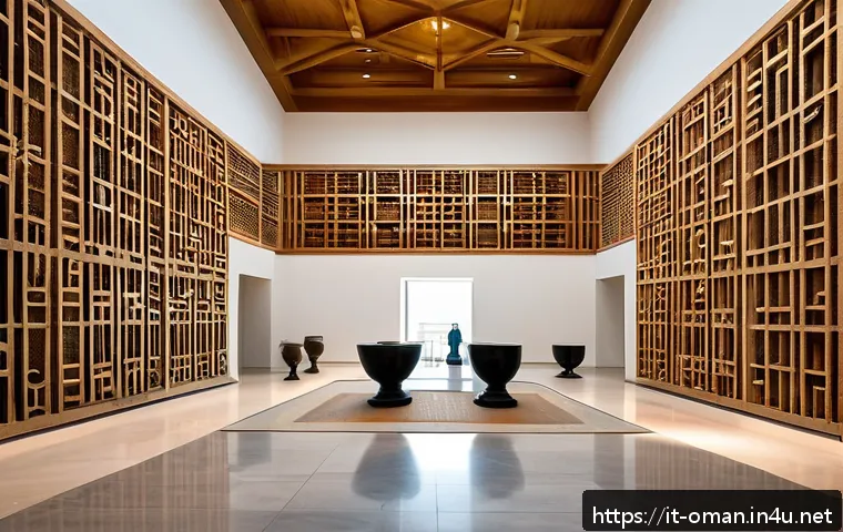 오만 국립 박물관 - A detailed interior view of the National Museum of Oman, showcasing an elegant blend of traditional ...